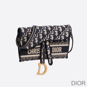 Dior Saddle Slim Pouch Oblique Motif Canvas Blue