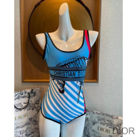 Dior Swimsuit Women D Jungle Pop Print Lycra Blue/Red