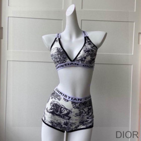 Dior Two Piece Crisscross Swimsuit Women Toile De Jouy Lycra Beige