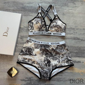 Dior Two Piece Crisscross Swimsuit Women Toile De Jouy Lycra Beige