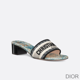 Dior Dway Heeled Slides Women Brocart Motif Canvas Blue