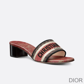 Dior Dway Heeled Slides Women Brocart Motif Canvas Red