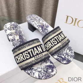 Dior Dway Heeled Slides Women Jardin d''Hiver Motif Canvas Blue