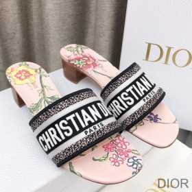 Dior Dway Heeled Slides Women Petites Fleurs Motif Canvas Pink
