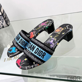 Dior Dway Heeled Slides Women Pixel Zodiac Motif Canvas Black