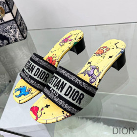 Dior Dway Heeled Slides Women Pixel Zodiac Motif Canvas Yellow