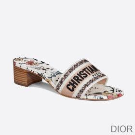 Dior Dway Heeled Slides Women Rosa Mutabilis Motif Canvas White