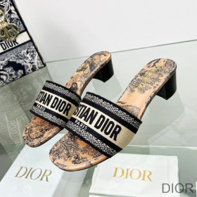 Dior Dway Heeled Slides Women Toile De Jouy Motif Canvas Beige