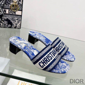 Dior Dway Heeled Slides Women Toile De Jouy Motif Canvas Bright Blue