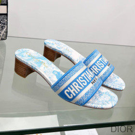 Dior Dway Heeled Slides Women Toile De Jouy Motif Canvas Sky Blue