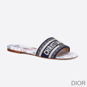 Dior Dway Slides Women Around The World Motif Canvas Blue