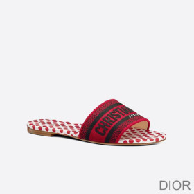 Dior Dway Slides Women Dots Motif Canvas Red