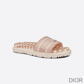 Dior Dway Slides Women Houndstooth Motif Cotton Cherry