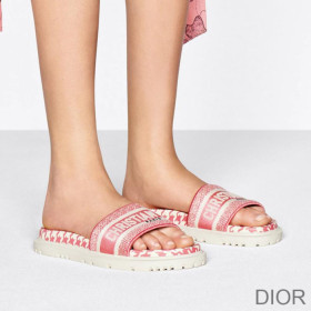 Dior Dway Slides Women Houndstooth Motif Cotton Pink