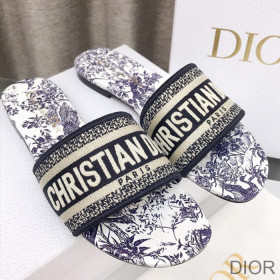 Dior Dway Slides Women Jardin d''Hiver Motif Canvas Blue