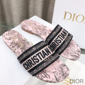 Dior Dway Slides Women Jardin d''Hiver Motif Canvas Pink