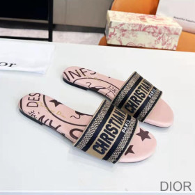 Dior Dway Slides Women Jute Motif Canvas Pink
