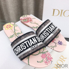 Dior Dway Slides Women Petites Fleurs Motif Canvas Pink