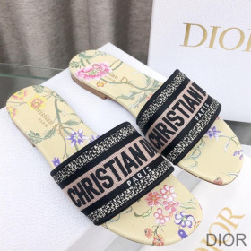 Dior Dway Slides Women Petites Fleurs Motif Canvas Yellow