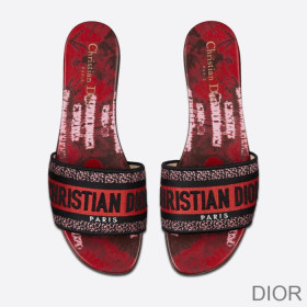 Dior Dway Slides Women Tie & Dye Motif Canvas Red
