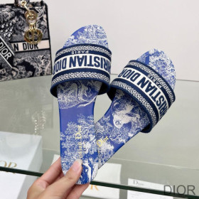 Dior Dway Slides Women Toile De Jouy Motif Canvas Bright Blue