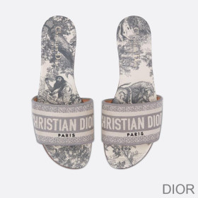 Dior Dway Slides Women Toile De Jouy Motif Canvas Grey