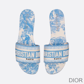 Dior Dway Slides Women Toile De Jouy Motif Canvas Sky Blue