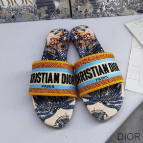 Dior Dway Slides Women Toile De Jouy Motif Canvas Tropicalia Blue