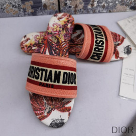 Dior Dway Slides Women Toile De Jouy Motif Canvas Tropicalia Red