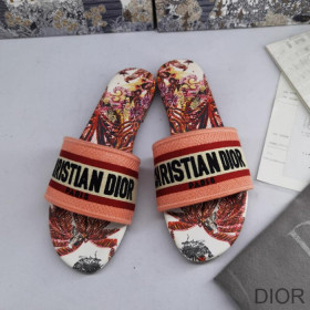 Dior Dway Slides Women Toile De Jouy Motif Canvas Tropicalia Red