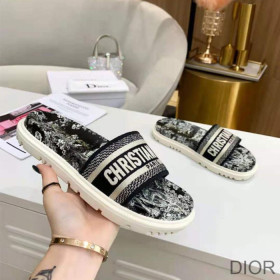 Dior Dway Slides Women Toile De Jouy Motif Cotton Black