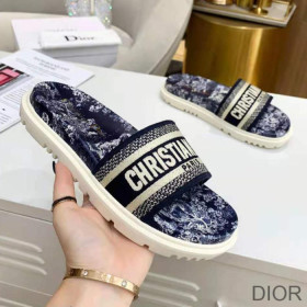 Dior Dway Slides Women Toile De Jouy Motif Cotton Blue