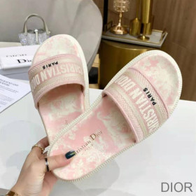 Dior Dway Slides Women Toile De Jouy Motif Cotton Cherry
