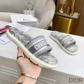 Dior Dway Slides Women Toile De Jouy Motif Cotton Grey