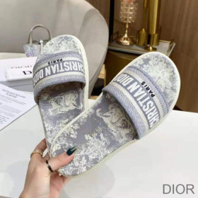 Dior Dway Slides Women Toile De Jouy Motif Cotton Grey