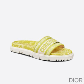 Dior Dway Slides Women Toile De Jouy Motif Cotton Lemon
