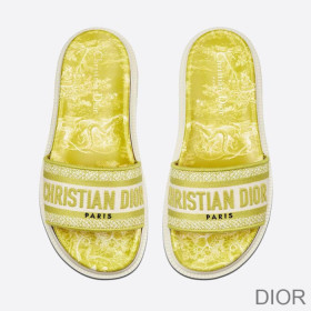 Dior Dway Slides Women Toile De Jouy Motif Cotton Lemon