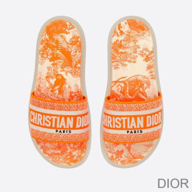 Dior Dway Slides Women Toile De Jouy Motif Cotton Orange