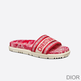Dior Dway Slides Women Toile De Jouy Motif Cotton Red