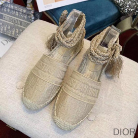 Dior Granville Espadrilles with Laces Women Oblique Motif Cotton Apricot