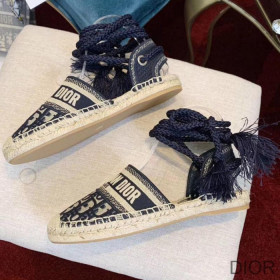 Dior Granville Espadrilles with Laces Women Oblique Motif Cotton Blue