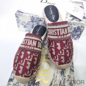 Dior Granville Mules Women Oblique Motif Cotton Burgundy