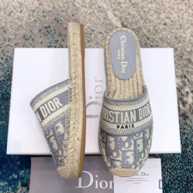 Dior Granville Mules Women Oblique Motif Cotton Grey
