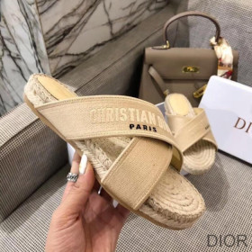 Dior Granville Slide Women Cotton Apricot