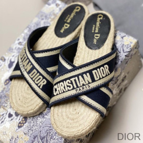 Dior Granville Slide Women Cotton Blue