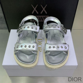 Dior DiorAct Sandals Women Lambskin With Rivets Silver