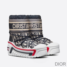Dior DiorAlps Snow Ankle Boots Women Oblique Shiny Nylon Blue