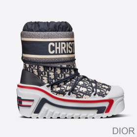 Dior DiorAlps Snow Ankle Boots Women Oblique Shiny Nylon Blue