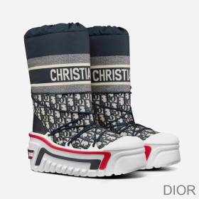 Dior DiorAlps Snow Boots Women Oblique Shiny Nylon Blue