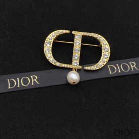 Dior 30 Montaigne Brooch Metal, Silver Crystals and White Resin Pearls Gold